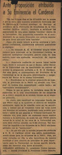 Prensa. Ante proposición atribuida a Su Eminencia el Cardenal