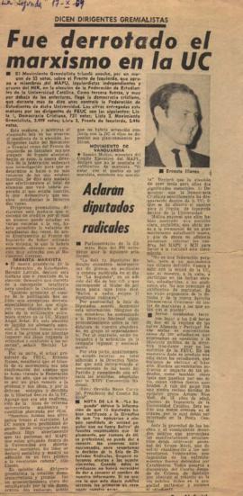 Prensa en La Segunda. Dicen dirigentes gremialistas: fue derrotado el marxismo en la UC