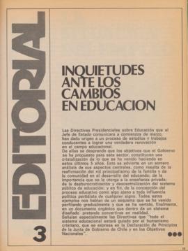 Editorial "Inquietudes ante los cambios en educación". Realidad, año 1, número 1