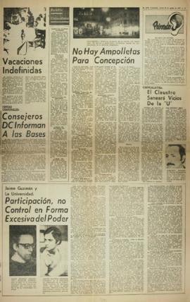 Prensa en El Sur de Concepción. Jaime Guzmán y la universidad: participación, no control en forma...