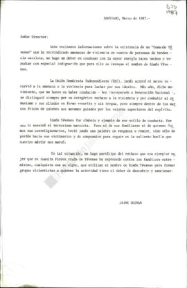 Prensa. Carta Ante Informaciones sobre Comando Yévenes