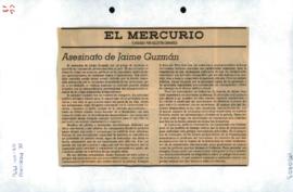 Prensa en El Mercurio. Editorial. Asesinato de Jaime Guzmán