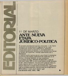 Editorial "11 de marzo: ante nueva etapa jurídico-política", Realidad año 2, número 22