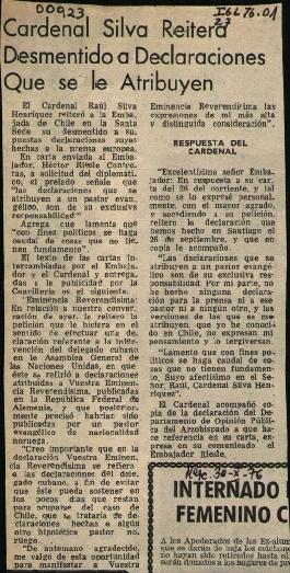 CARDENAL SILVA REITERA DESMENTIDO A DECLARACIONES QUE SE LE ATRIBUYEN