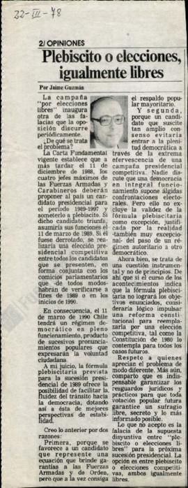 Columna en La Tercera Plebiscito o elecciones, igualmente libres