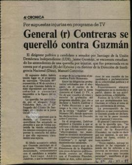 Prensa en La Tercera. Por supuestas injurias en programa de TV: General (r) Contreras se querelló...