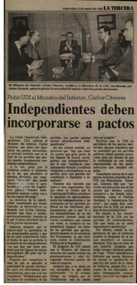 Prensa La Tercera. Independientes Deben Incorporarse a Pactos