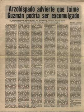 ARZZOBISPADO DE SANTIAGO ADVIERTE QUE JAIME GUZMAN PODRIA SER EXCOMULGADO