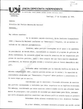 Carta a Directiva de Renovación Nacional por proyección de "Democracia y Progreso"