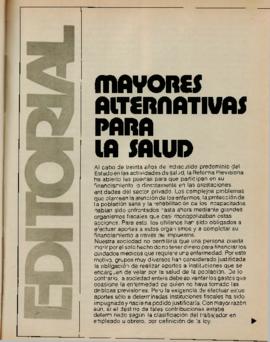 Editorial "Mayores alternativas para la salud", Realidad año 3, número 25