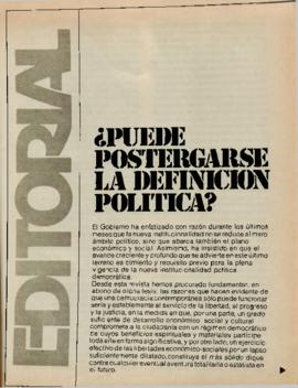 Editorial "¿Puede postergarse la definición política?", Realidad año 1, número 11