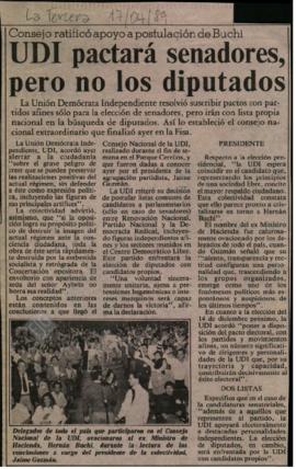 Prensa UDI La Tercera. UDI pactará senadores, pero no los diputados