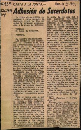 CARTA A LA JUNTA: ADHESIÓN DE SACERDOTES