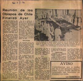 REUNION DE LOS OBISPOS DE CHILE FINALIZO AYER