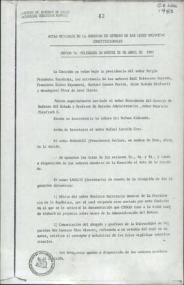 Actas oficiales de la Comisión de Estudio de las Leyes Orgánicas Constitucionales. Sesión 7.ª, ce...