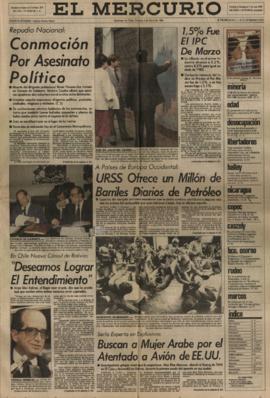 Prensa en El Mercurio. Repudio Nacional: conmoción por asesinato político