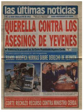 Prensa LUN. Portada Querella Contra los Asesinos de Yévenes