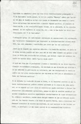 Bases esenciales de la Institucionalidad chilena. Análisis a Acta Constitucional N.° 2