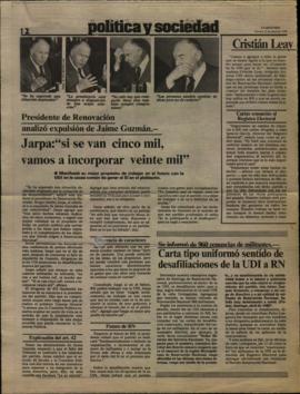 Prensa La Segunda. Presidente de Renovación analizó expulsión de Jaime Guzmán