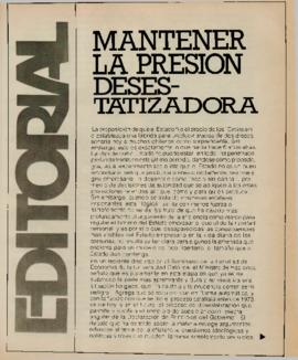 Editorial "Mantener la presión desestatizadora", Realidad año 2, número 24