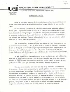 Prensa. Declaración Pública Integración Pacto Electora Partidarios de una Sociedad Libre