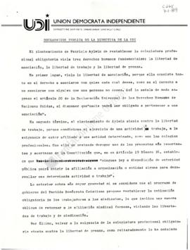 Prensa. Borrador Declaración Pública Directiva UDI frente Colegiatura Profesional Obligatoria