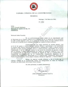 Carta a Jaime Guzmán con felicitaciones por triunfo electoral