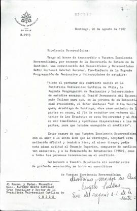 Carta a Alfredo Silva Santiago Transcribiendo comunicación de cardenal Garrone que dispone mediac...