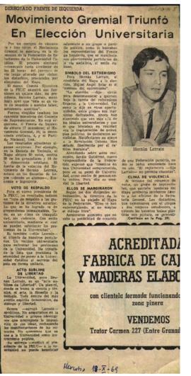 Prensa en El Mercurio. Derrotado Frente de Izquierda: Movimiento Gremial triunfó en elección univ...