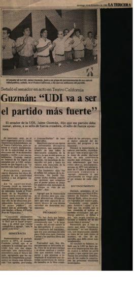 Prensa en La Tercera. Guzmán: "UDI va a ser el partido más fuerte"