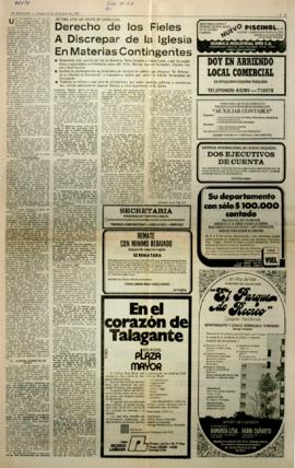 REITERO AYER UN GRUPO DE CATOLICOS: DERECHO DE LOS FIELES A DISCREPAR DE LA IGLESIA EN MATERIAS C...