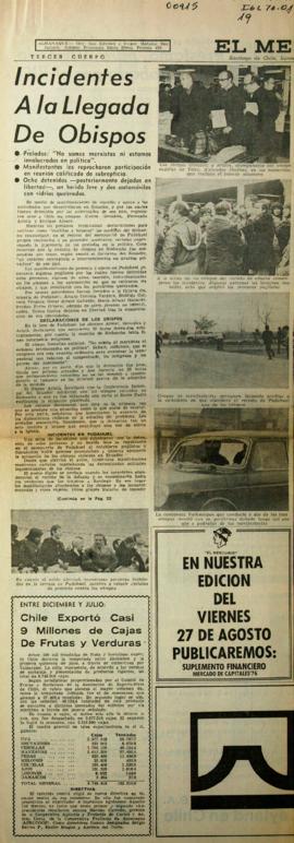 INCIDENTES A LA LLEGADA DE OBISPOS