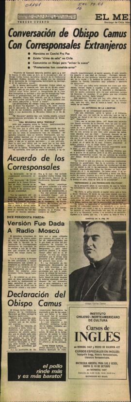 CONVERSACIÓN DE OBISPO CAMUS CON CORRESPONSALES EXTRANJEROS