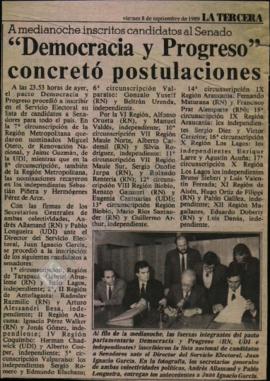 Prensa La Tercera. Democracia y Progreso Concretó Postulaciones