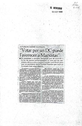Prensa en El Mercurio. Advirtió Jaime Guzmán: Votar por un DC puede favorecer a marxistas