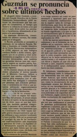 Prensa La Segunda. Guzmán se pronuncia sobre últimos hechos