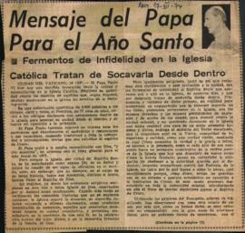 MENSAJE DEL PAPA PARA EL AÑO SANTO