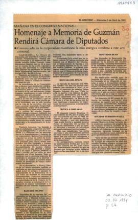 Prensa en El Mercurio. Homenaje a memoria de Guzmán rendirá Cámara de Diputados