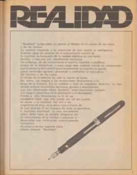 Presentación Revista Realidad, año 1, número 1