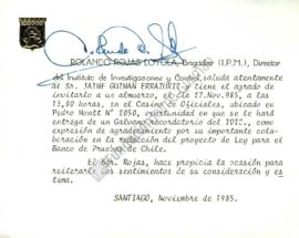Tarjeta de invitación a Jaime Guzmán a almuerzo del IDIC